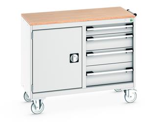 Bott MobileIndustrial Tool Storage Trolleys 1050mm x 525mm Bott Cubio Mobile Cabinet with MPX Top - 1 Cupbd & 4 Drawers